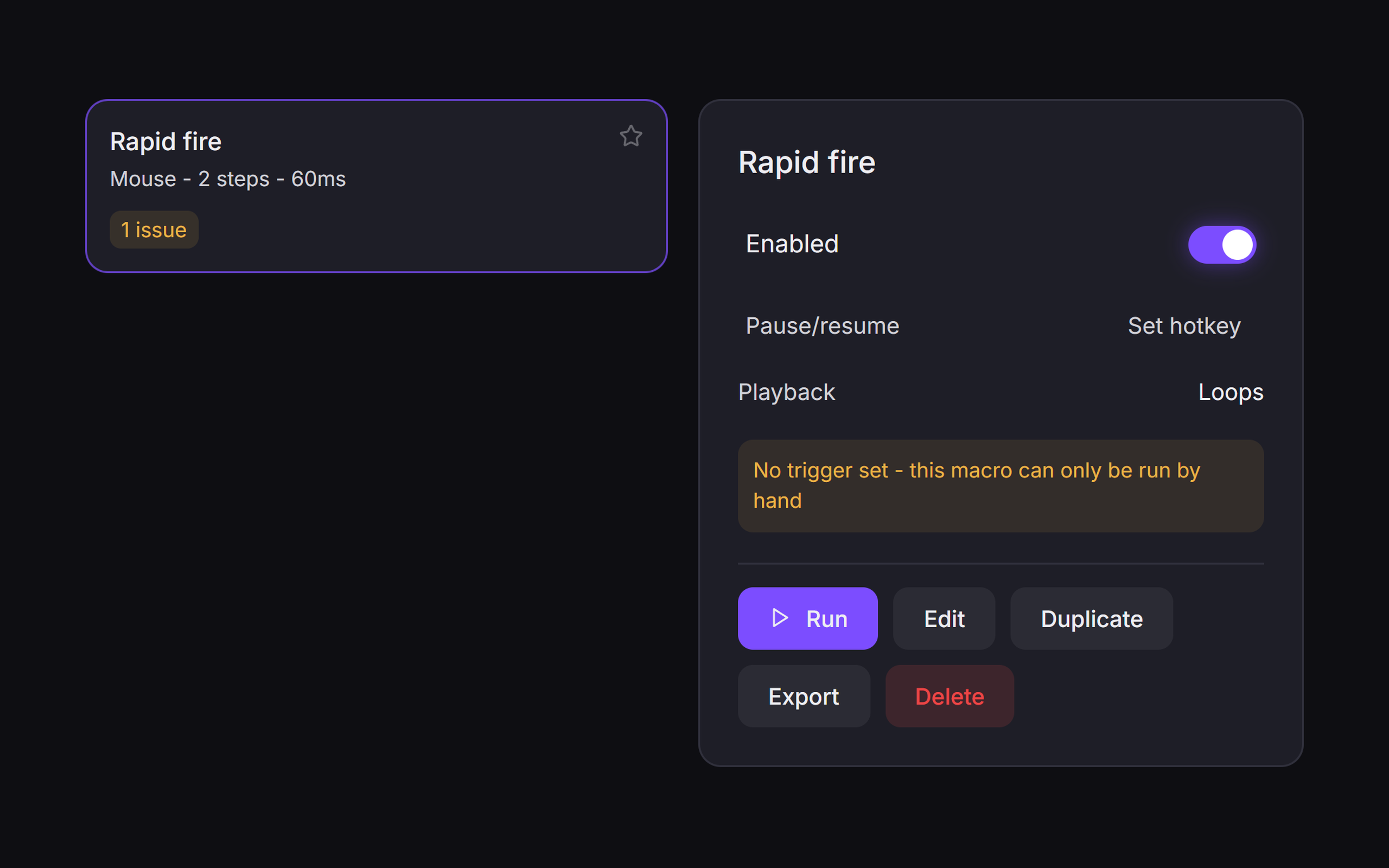 OmniControl's Macros page with a recorded macro open in the editor